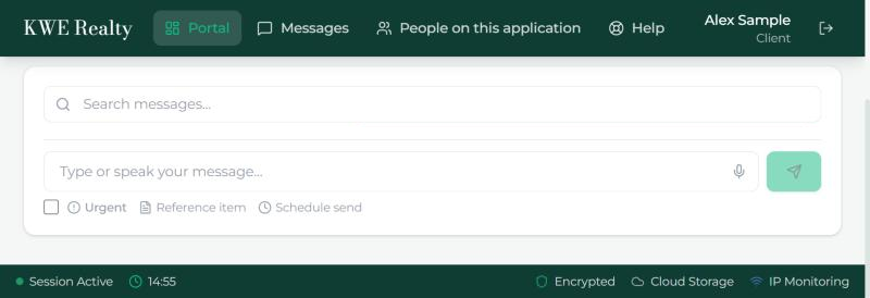 The renter’s Messages tab: the search box and the composer, with Urgent, Reference item and Schedule send under it.